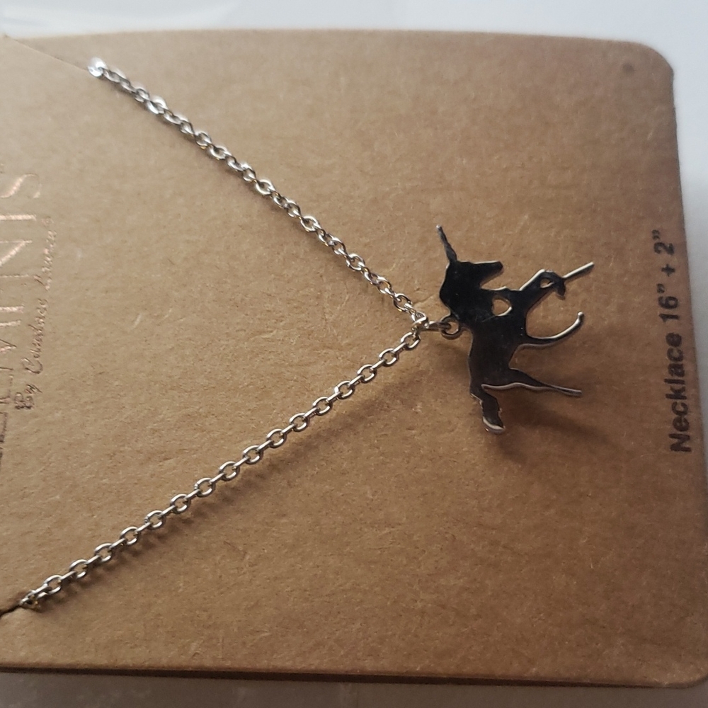 Unicorn charm necklace with cut out heart necklace 16in NWT